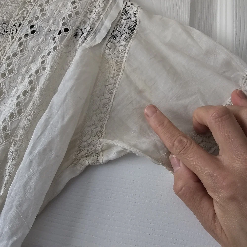 1900s Antique Edwardian White Summer Garden Lawn Dress Lace Linen Tea Gown #68 - Picture 9 of 14